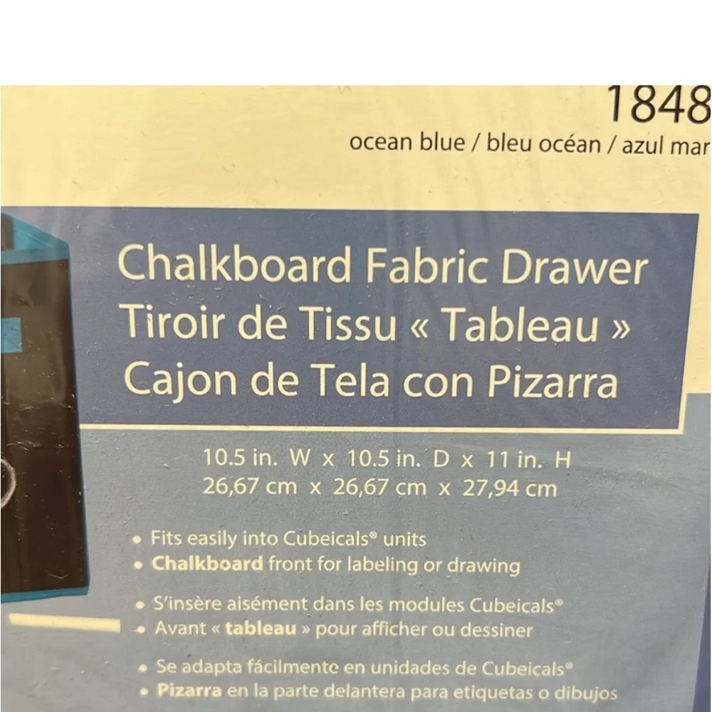 ClosetMaid Cubeicals Chalkboard Fabric Drawer in Ocean Blue.